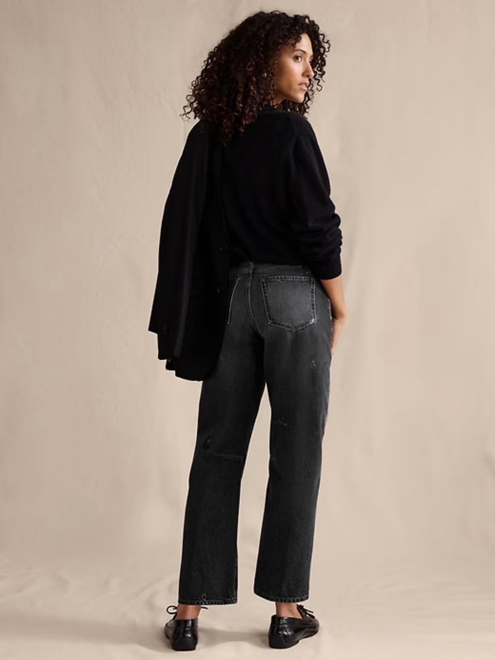 NWT! Banana Republic Mid Rise Barrel Ankle Splatter Black Jean(#825213)🩷 - Picture 6 of 6